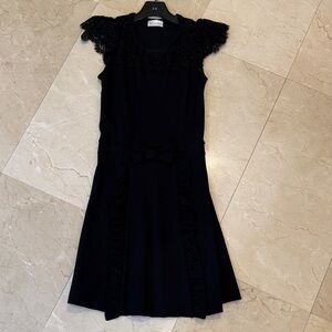 RED Valentino Black Dress with Lace Cap Sleeves